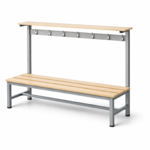 Banco de vestuario de 150 cm con perchero y estante superior