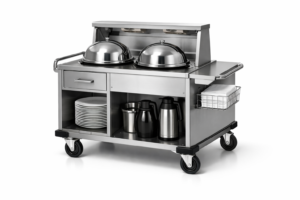 Carro de room service con calientaplatos