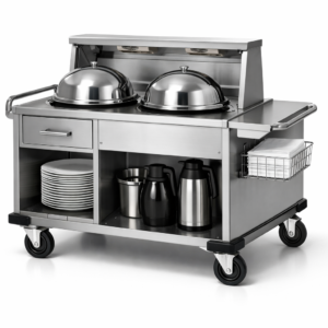 Carro de room service con calientaplatos