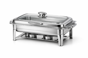Chafing dish rectangular 9 litros con tapa de cristal