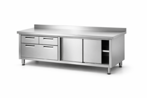 Mesa de trabajo con cajones y puertas correderas