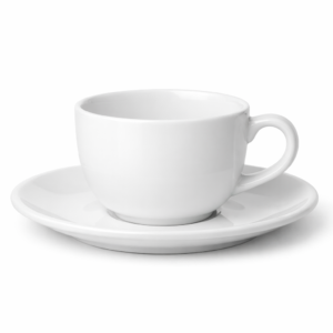Taza de café con plato, porcelana blanca